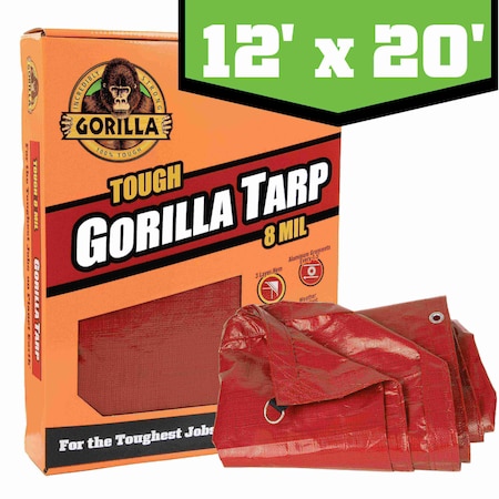 Gorilla Tarp Tarp, 12 ft x 20 ft, 8 mil, Red, PE, Weather Resistant with UV Coating 97037